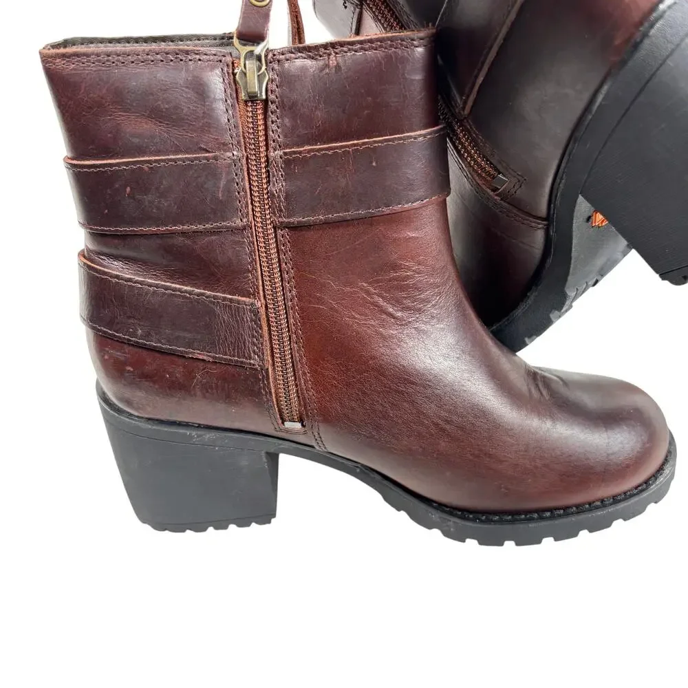 Harley Davidson Women's Brown Lalanne Double Strap Motorcycle Boots Block Heel 7 - Picture 4 of 9